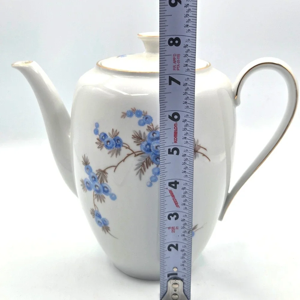 VINTAGE Bavarian Fine China Porcelain TeaPot Delicate Blue Floral Gold‎ Trim